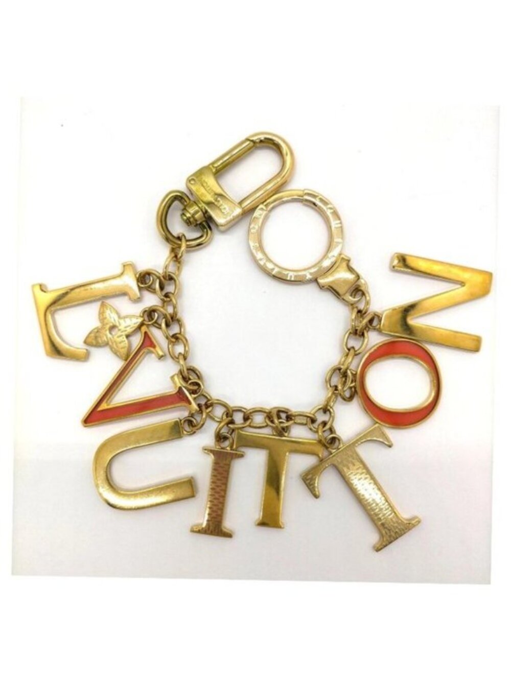 Authentic Louis Vuitton LOUIS Bag Charm Key Holder Gold Tone LV Keychain Charm